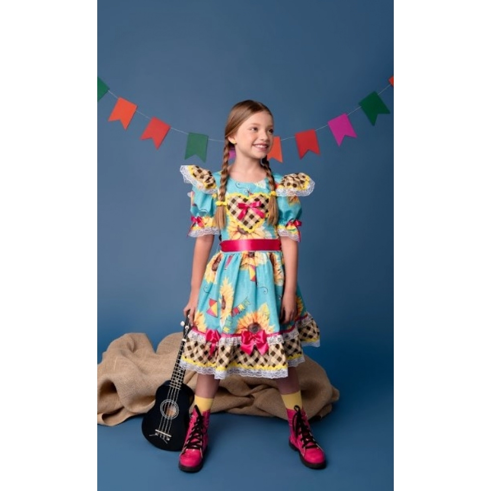 Vestido Junino Infantil Verde Girassol - Fantasias Juninas
