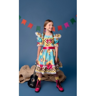 Vestido Junino Infantil Verde Girassol