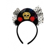 Tiara Halloween Com Tule e Caveira - Acessórios para Fantasia