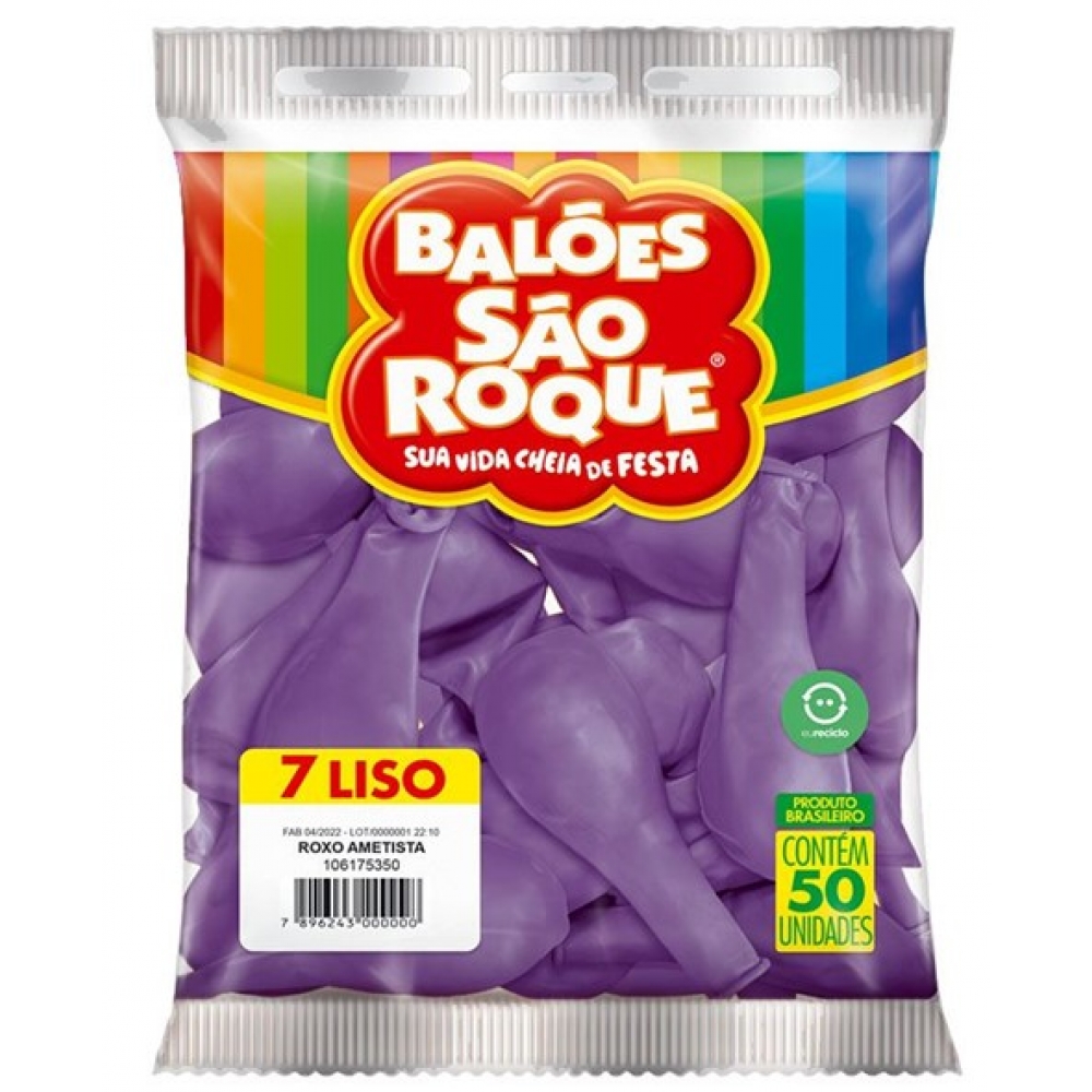 Balão 7 Liso Roxo Ametista c/50 São Roque - Balões
