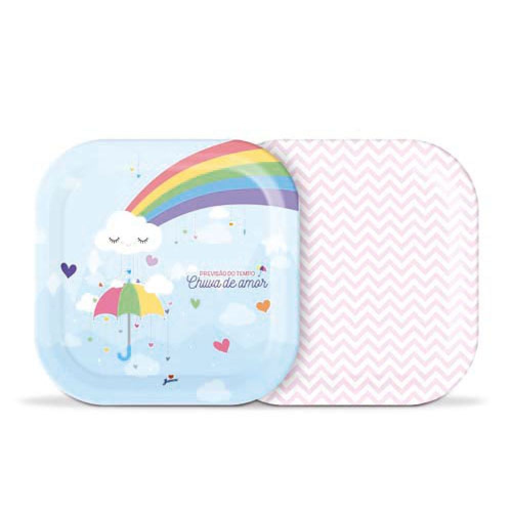 Prato Quadrado Chuva de Amor c/8 Junco - Temas Infantis