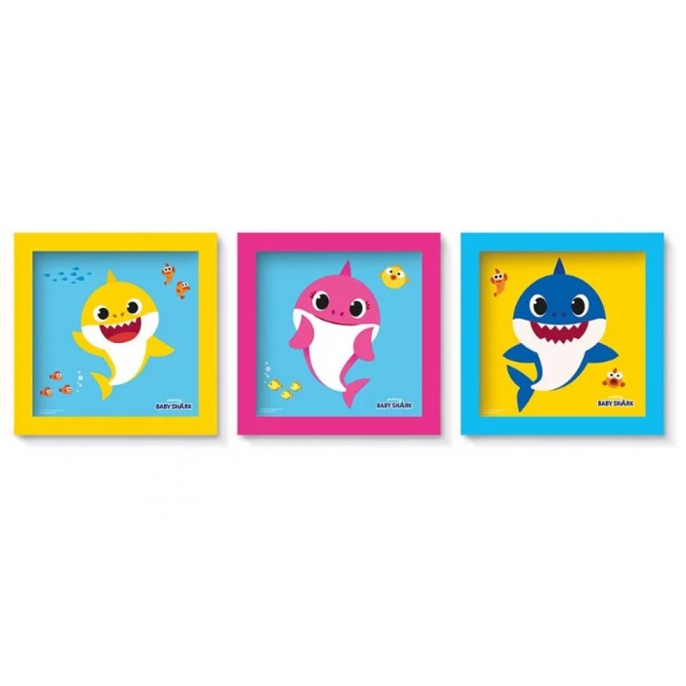 Quadro Decorativo Baby Shark c/3 Cromus - Temas Infantis