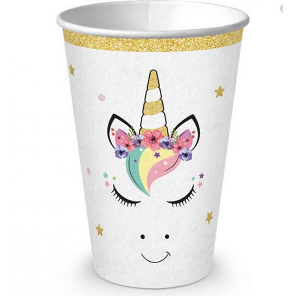 Copo de Papel Unicórnio Novo 180ml c/8 Junco - Temas Infantis
