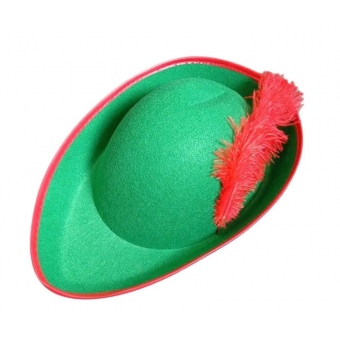 Chapéu Britânico Verde com Pluma Vermelha