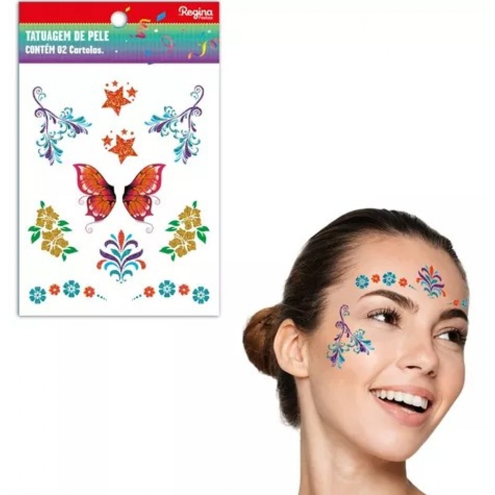 Tatuagem de Pele Borboleta Modelo 4  Regina Festas - Carnaval