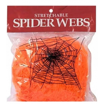 Teia de Aranha Laranja Halloween 20g Com 2 Aranhas