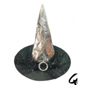 Chapéu de Bruxa Prata com Tule Adulto - Halloween