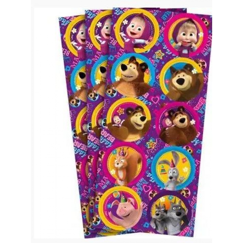 Adesivo Redondo Masha e o Urso Clássica c/30 Regina Festas - Temas Infantis