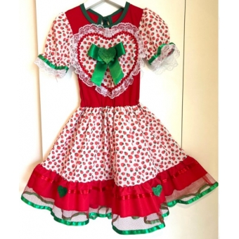 Vestido Junino Infantil Morango Vermelho