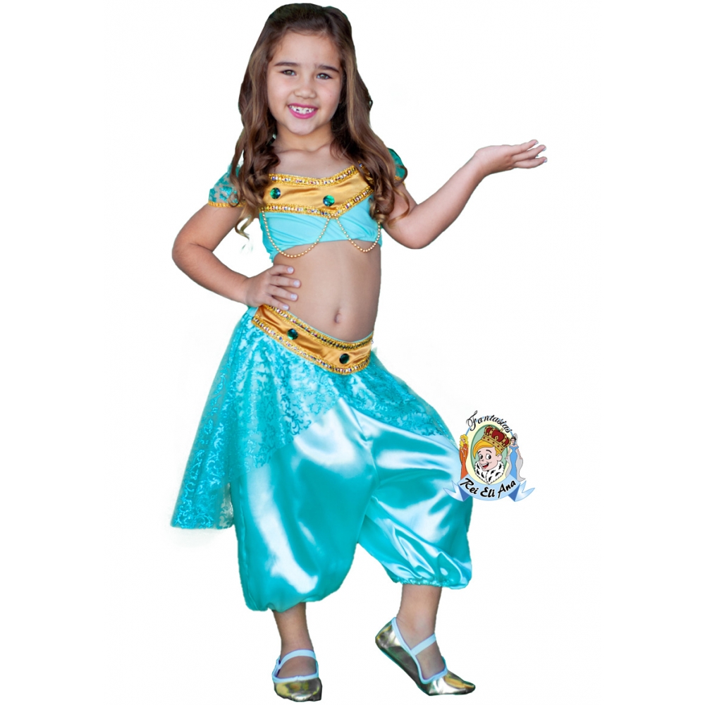 Fantasia Odalisca Verde Jasmine Infantil Rei Eli Ana - Fantasias Infantis