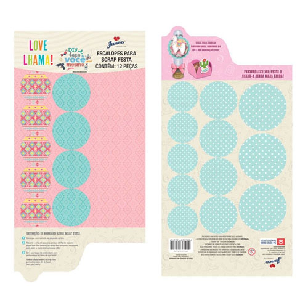 Escalopes Para Scrap Festa Love Lhama c/12 Junco - Temas Infantis