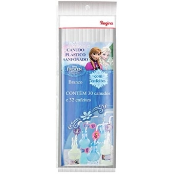 Canudo Plástico Sanfonado Branco Frozen c/30 Regina Festas