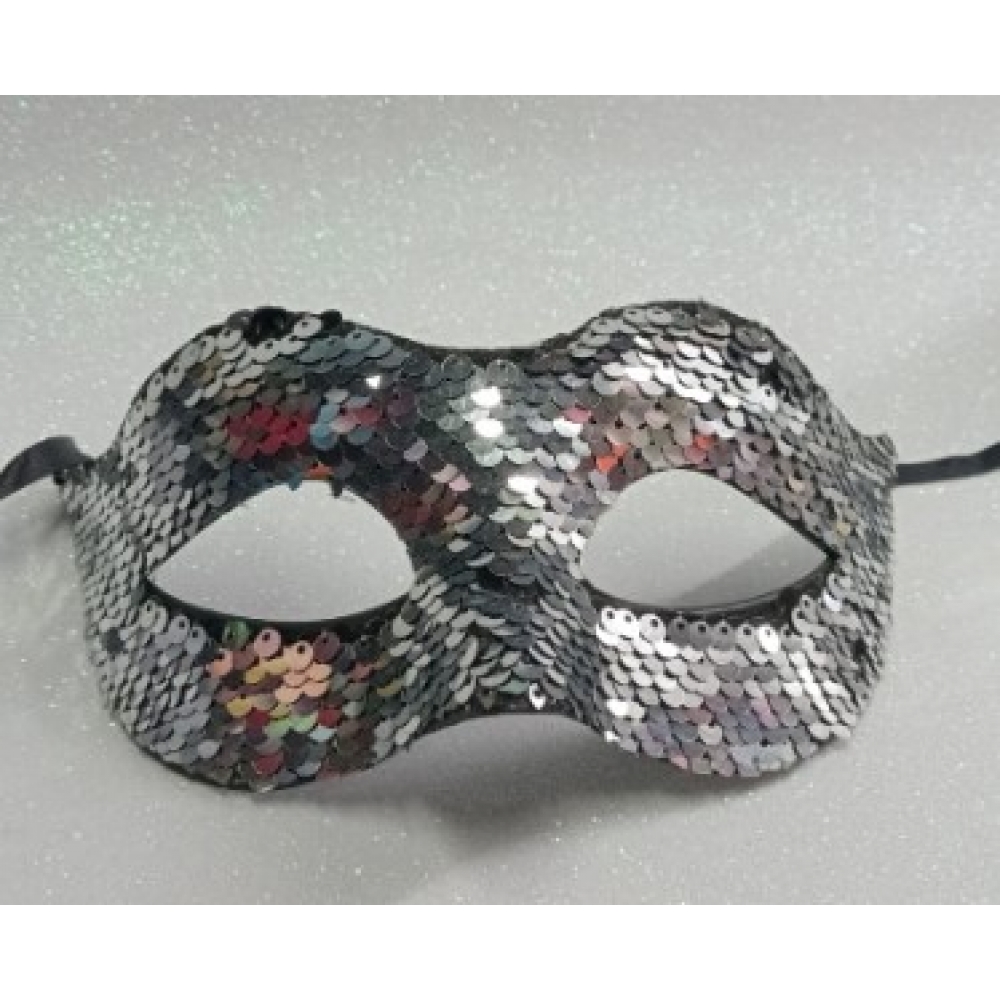 Máscara Veneza Paetê Prata e Preta - Máscaras