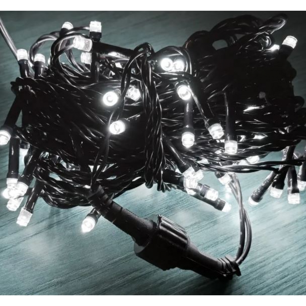 Pisca Fixo 100 Led 10 Metros 110V Branco Frio Fio Verde - Natal