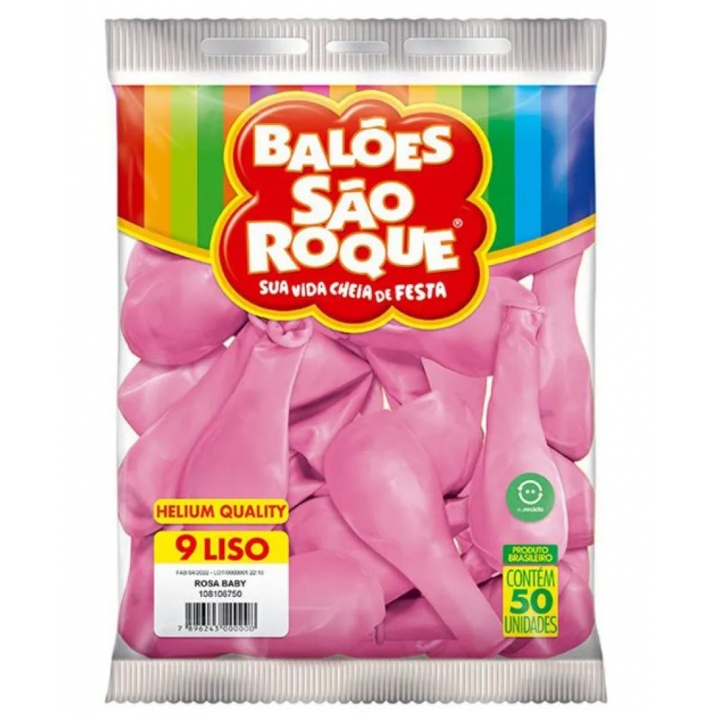 Balão 9 Liso Rosa Baby c/50 São Roque - Balões