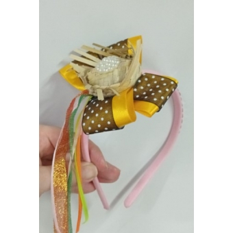 Tiara Junina Mini Chapéu Com Laço Duplo