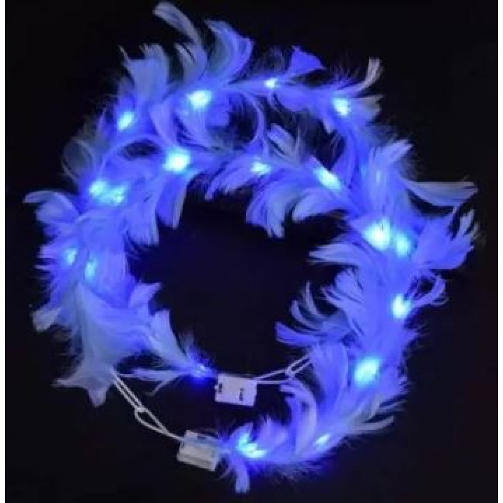 Tiara Com Penas e Led Azul - Acessórios para fantasia