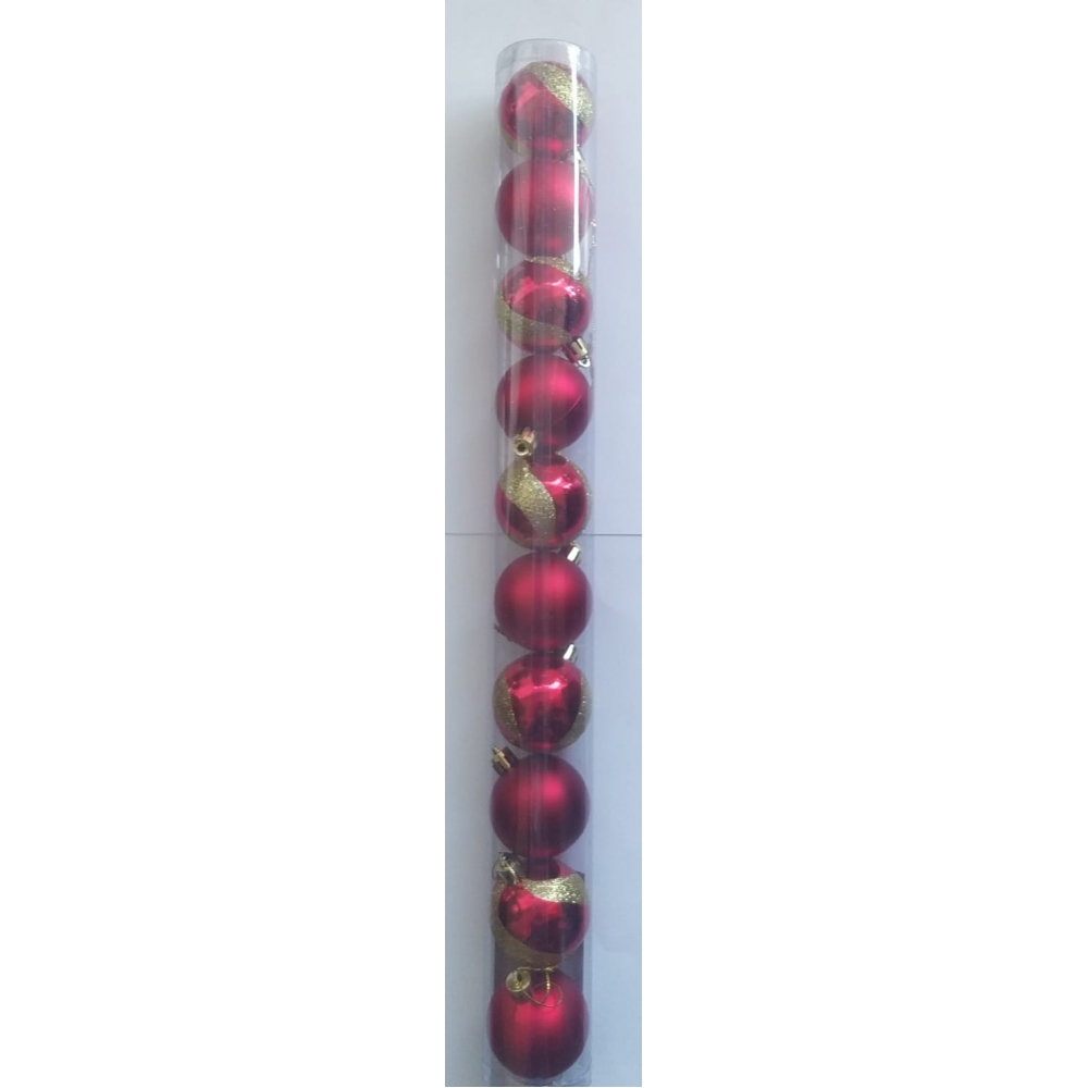 Enfeite Bola Natalina Decorada Vermelha e Dourada 5cm c/10 - Natal