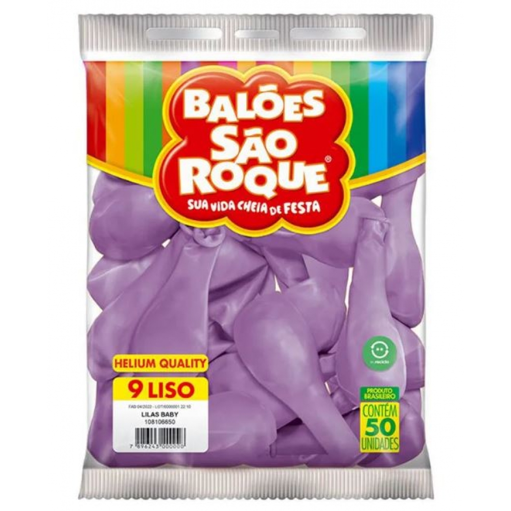 Balão 9 Liso Lilás Baby c/50 São Roque - Balões
