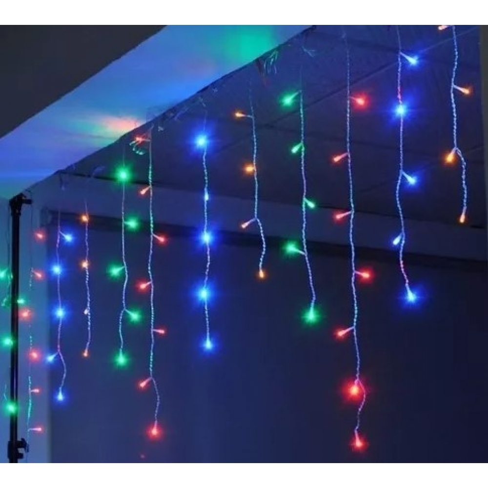 Pisca Cascata 120 Led 3 Metros 110V Colorida Fio Transparente - Natal