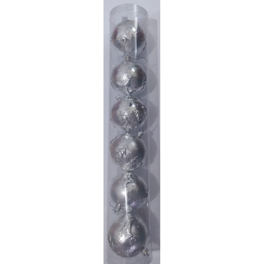Enfeite Bola Natalina Estampada Prata 8cm c/6 - Natal