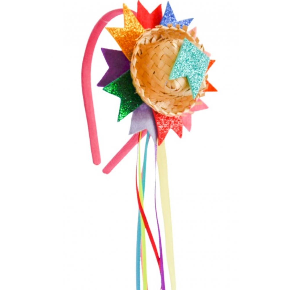 Tiara Junina Mini Chapéu Com Bandeirinhas - Festa Junina