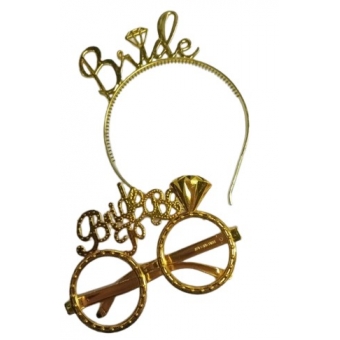 Kit Bride Noiva Tiara e óculos Dourado