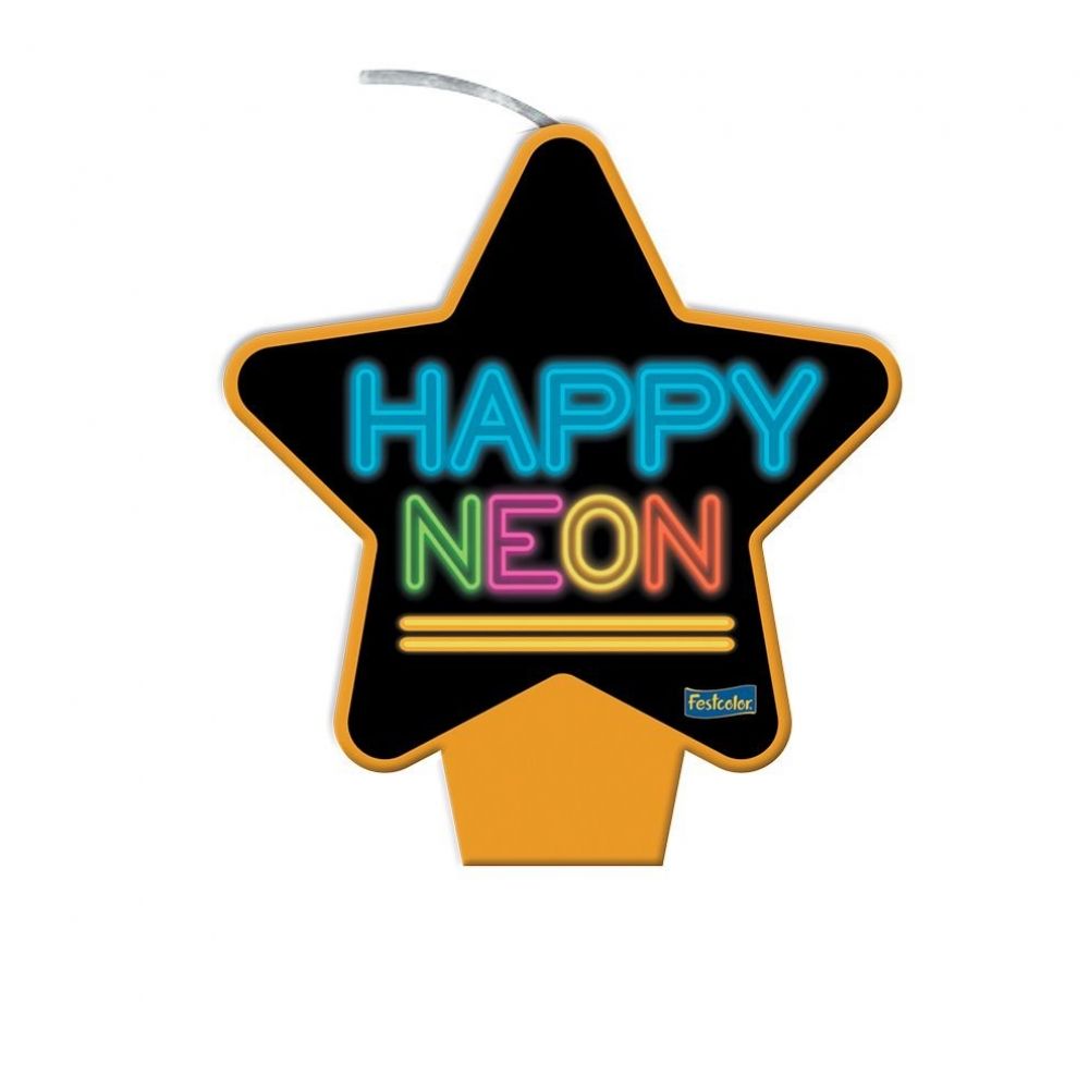 Vela de Aniversário Neon Estrela Laranja Festcolor - Temas Variados