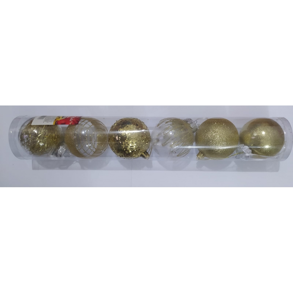 Enfeite Bola Natalina Decorada Dourada 7cm c/6 - Natal