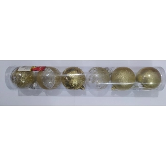Enfeite Bola Natalina Decorada Dourada 7cm c/6