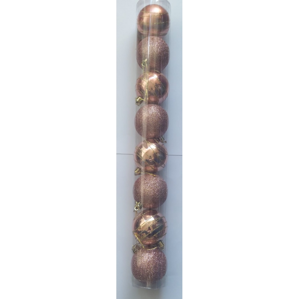 Enfeite Bola Natalina Decorada Mista Ouro Velho 6cm c/8 - Natal