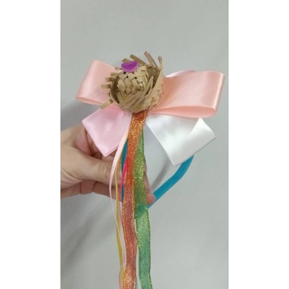 Tiara Junina Mini Chapéu Laço Rosa - Festa Junina