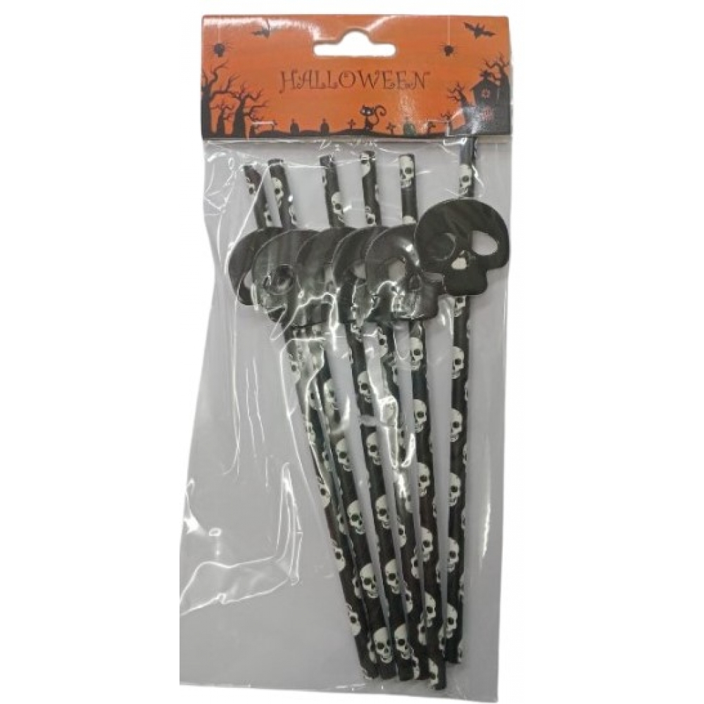 Canudo de Papel Halloween Caveira c/6 - Halloween