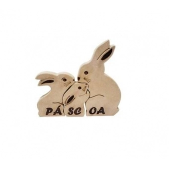Enfeite Família Coelho Páscoa MDF 15cm