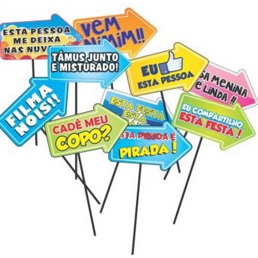 Plaquinhas Divertidas Frases Sortidas c/10 Festa Maluca - Artigos para festa