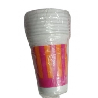Copo de Plástico Descartável 200ml Listra Laranja c/8 Regina Festas