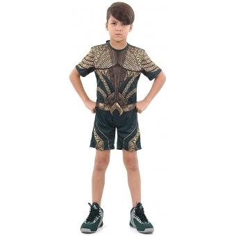 Fantasia Aquaman Curta Musculatura Liga da Justiça Infantil