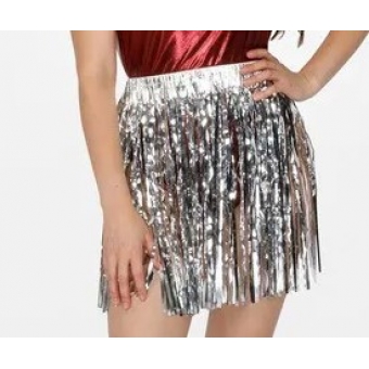 Saia de Ráfia Metalizada Adulto Prata
