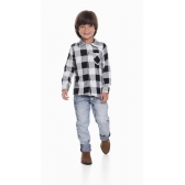 Camisa Junina Infantil Flanela Xadrez Preta - Fantasias Juninas