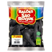 Balão 7 Liso Preto Ébano c/50 São Roque - Balões
