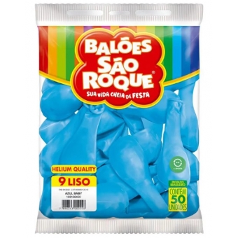 Balão 9 Liso Azul Baby c/50 São Roque
