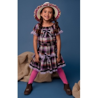 Conjunto Junino Infantil Xadrez Roxo