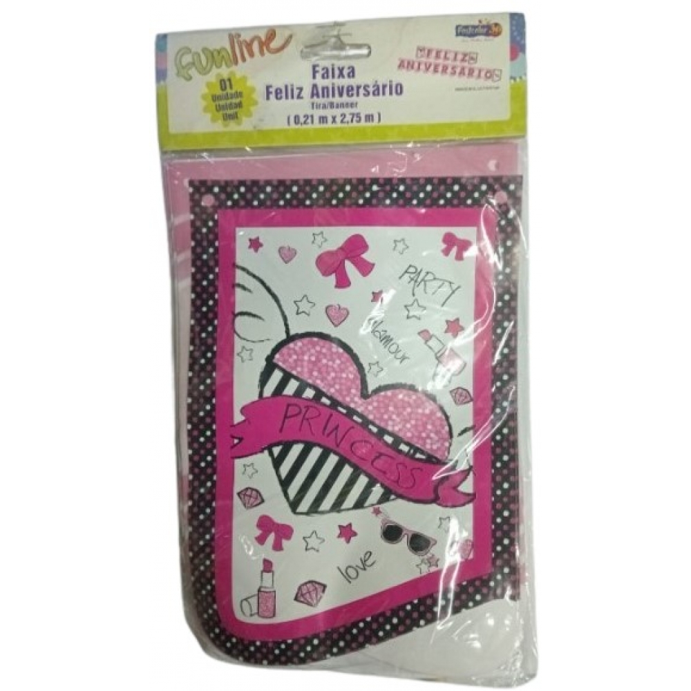 Faixa Feliz Aniversário Princess Pink Festcolor - Outlet
