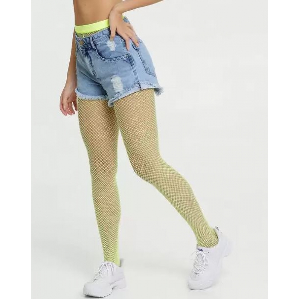 Meia Calça Arrastão Adulto Neon Amarela - Acessórios para fantasia