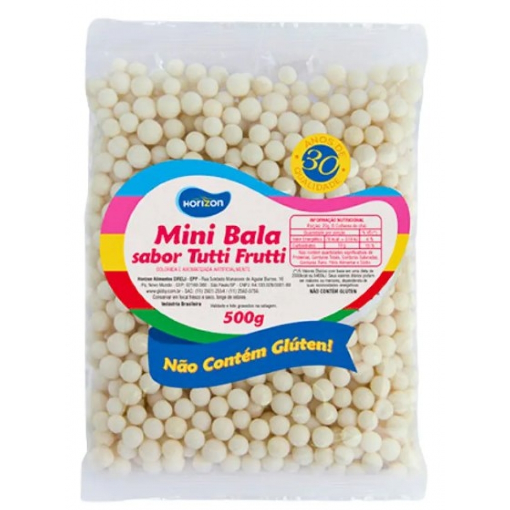 Mini Bala Para Tubete Branca 500g Horizon - Doces para festa